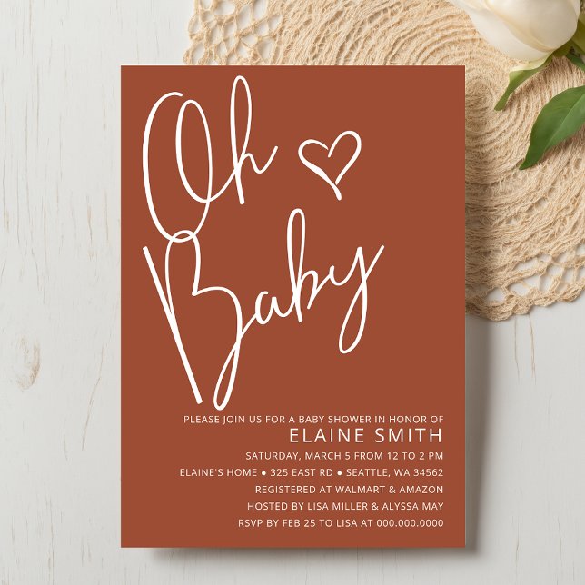 Oh Baby Cute Terracotta Gender Neutral Baby Shower Invitation (Oh Baby Cute Terracotta Gender Neutral Baby Shower Invitation)