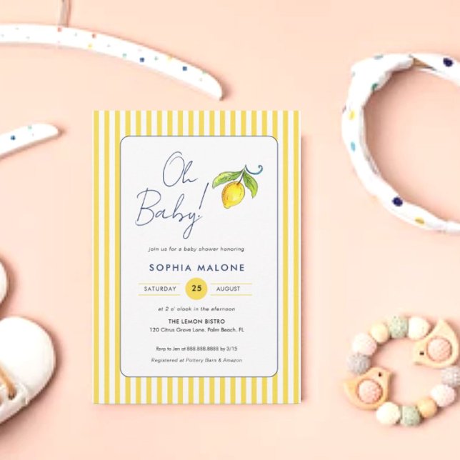 Oh Baby Cute watercolor Lemon Baby shower  Invitation (Creator Uploaded)