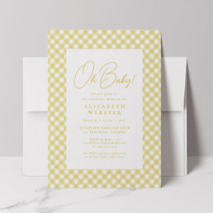 Oh baby cute yellow gingham neutral baby shower invitation