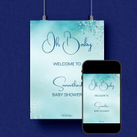 Oh baby cyan aqua blue baby shower welcome