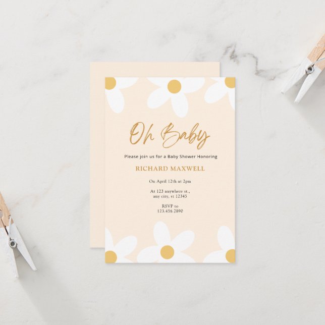 Oh Baby Daisy Baby Shower Invitation  (Front/Back In Situ)
