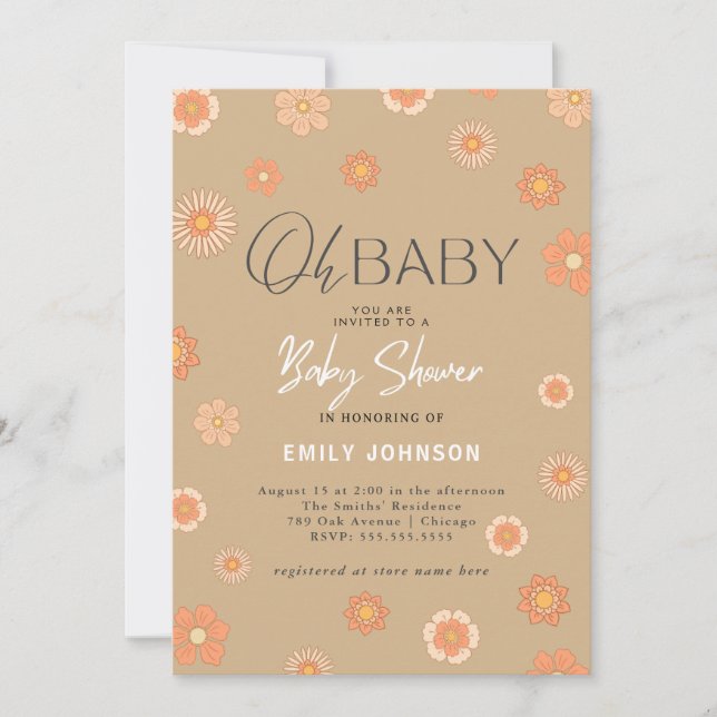 Oh Baby! Daisy Beige Baby Shower Invitation (Front)