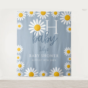Oh Baby Daisy Blue Baby Shower Photo Backdrop Tapestry