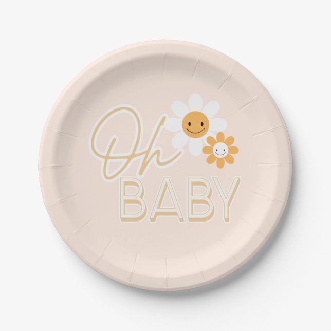 Oh Baby, Daisy, Hippie baby shower Paper Plate (Front)