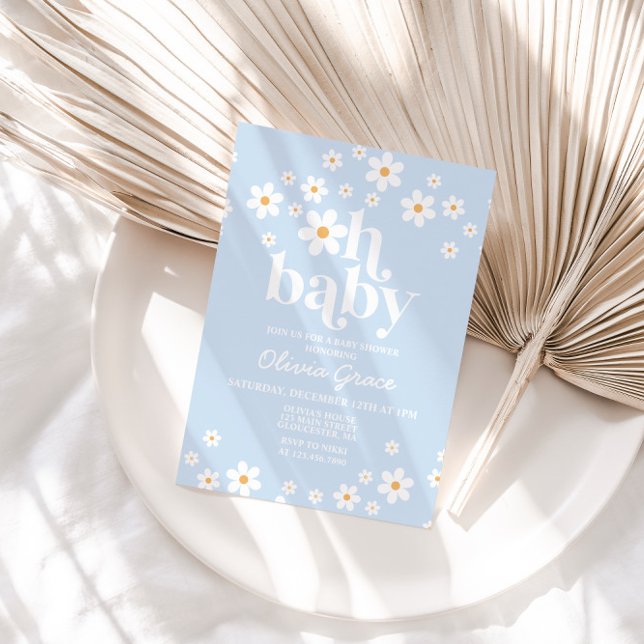 Oh Baby! Daisy pale blue Baby Shower Invitation (Creator Uploaded)