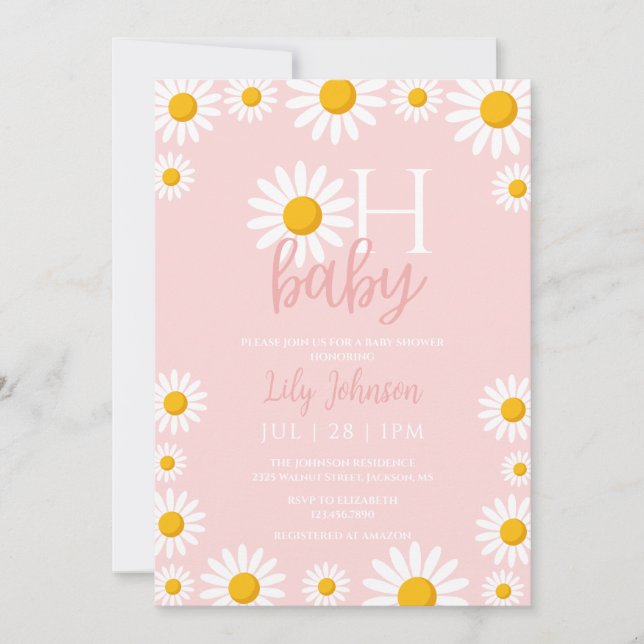 Oh Baby Daisy Pink Baby Shower All In One Invitation (Front)