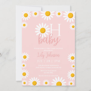 Oh Baby Daisy Pink Baby Shower Photo QR Code Invitation