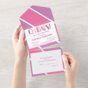 Oh Baby Dancing Letters Baby Shower Typography  All In One Invitation