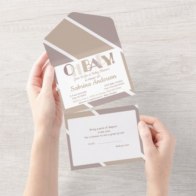 Oh Baby Dancing Letters Typography Baby Shower All In One Invitation (Tearaway)