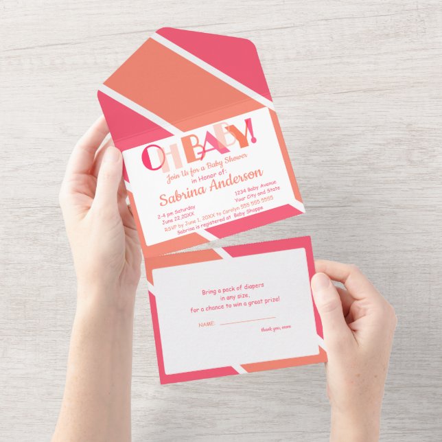 Oh Baby Dancing Letters Typography Baby Shower All In One Invitation (Tearaway)