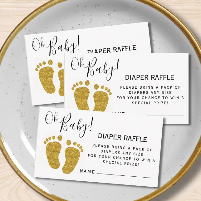  Oh Baby Diaper Raffle Glitter Feet Baby Shower  Enclosure Card (Creator Uploaded)