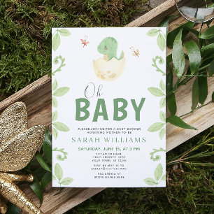 Oh Baby Dinosaur Girl Green Watercolor Shower Invitation