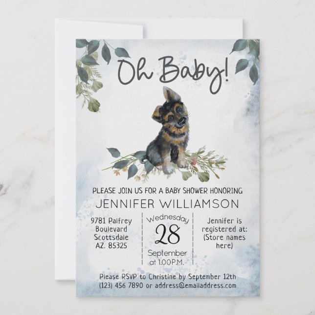 Oh Baby! Dog Baby Shower German Shepherd Invitation (Front)