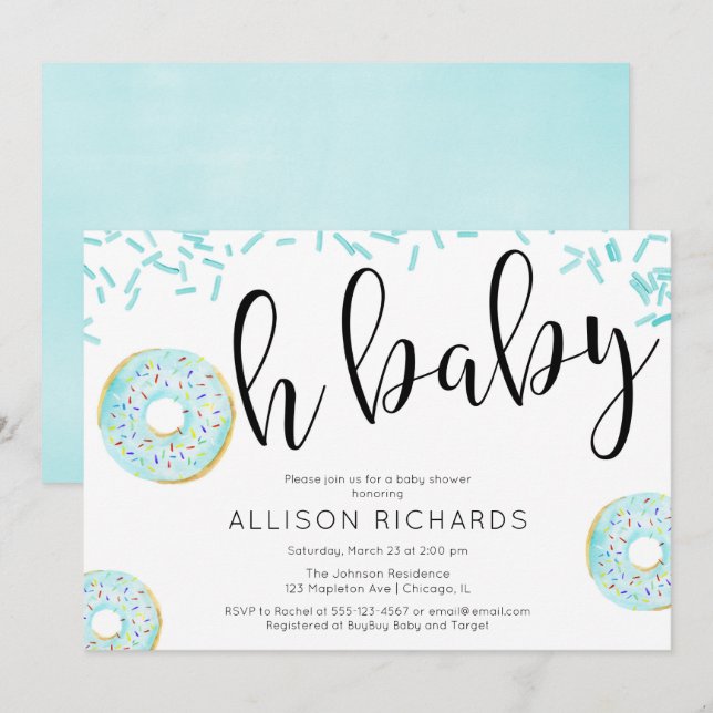 Oh baby Doughnut baby shower boy Invitation (Front/Back)