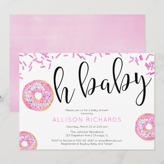 Oh baby Doughnut baby shower girl Invitation (Front/Back)