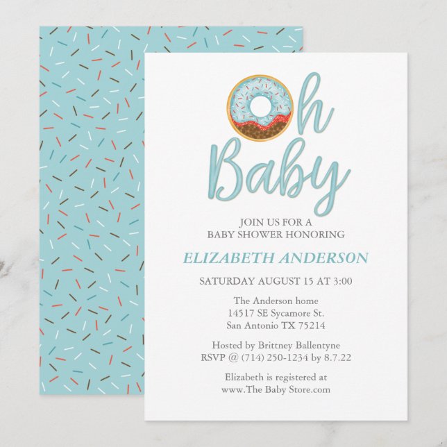 Oh Baby Doughnut Boy Baby Shower Invitation (Front/Back)