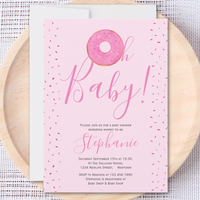 Oh Baby Doughnut Pink Girl's Baby Shower Invitatio Invitation (Creator Uploaded)
