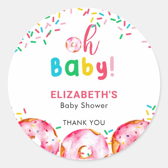 Oh Baby Doughnut Shower Colourful Cute Rainbow Classic Round Sticker (Front)