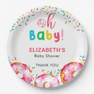 Oh Baby Doughnut Shower Cute Rainbow Sprinkles Paper Plate