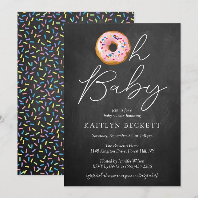 Oh Baby Doughnut Sprinkle Baby Shower Invitation (Front/Back)