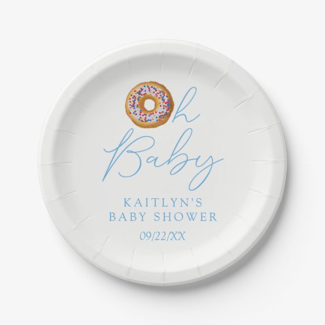 Oh Baby Doughnut Sprinkle Boys Baby Shower Paper Plate (Front)