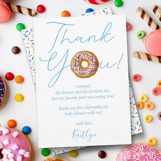 Oh Baby Doughnut Sprinkle Boys Baby Shower Thank You Card (Creator Uploaded)