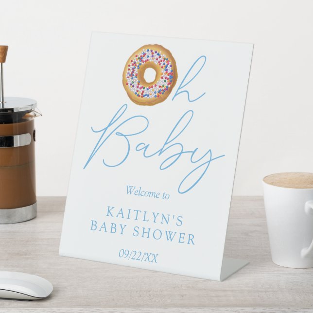 Oh Baby Doughnut Sprinkle Boys Baby Shower Welcome Pedestal Sign (In SItu)
