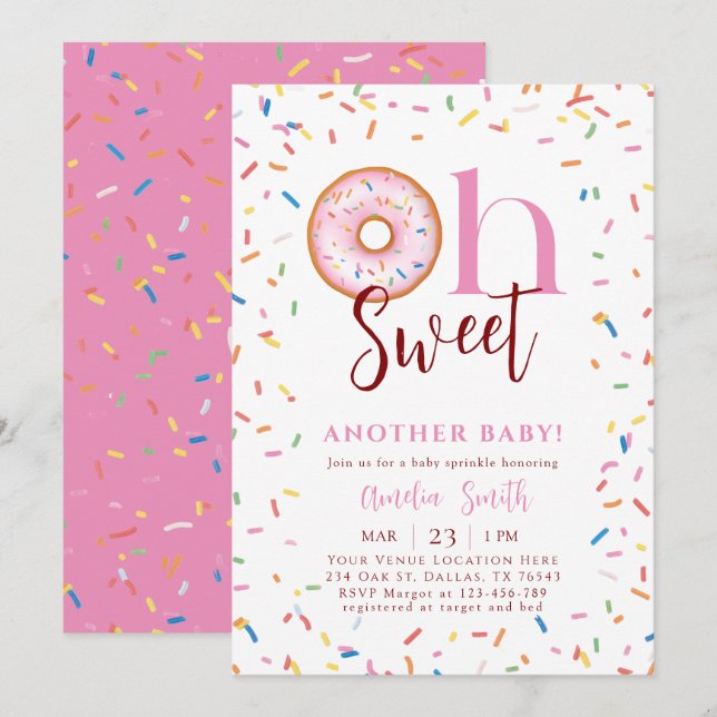 Oh Baby Doughnut Sprinkle Girl Baby Shower Invitation (Front/Back)