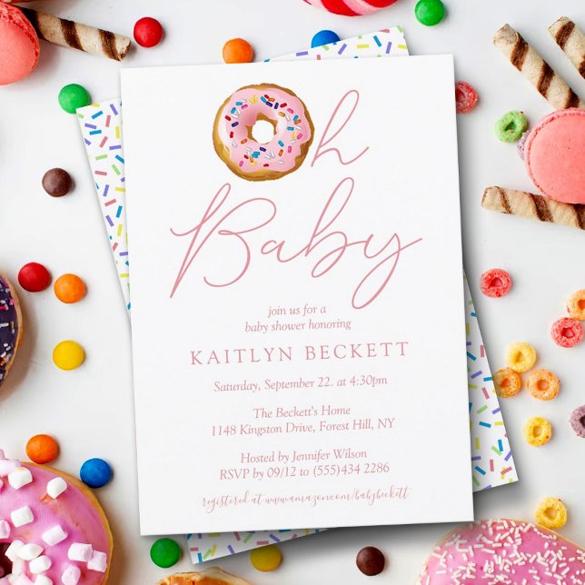 Oh Baby Doughnut Sprinkle Girls Baby Shower Invitation (Creator Uploaded)