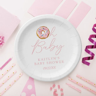 Oh Baby Doughnut Sprinkle Girls Baby Shower Paper Plate