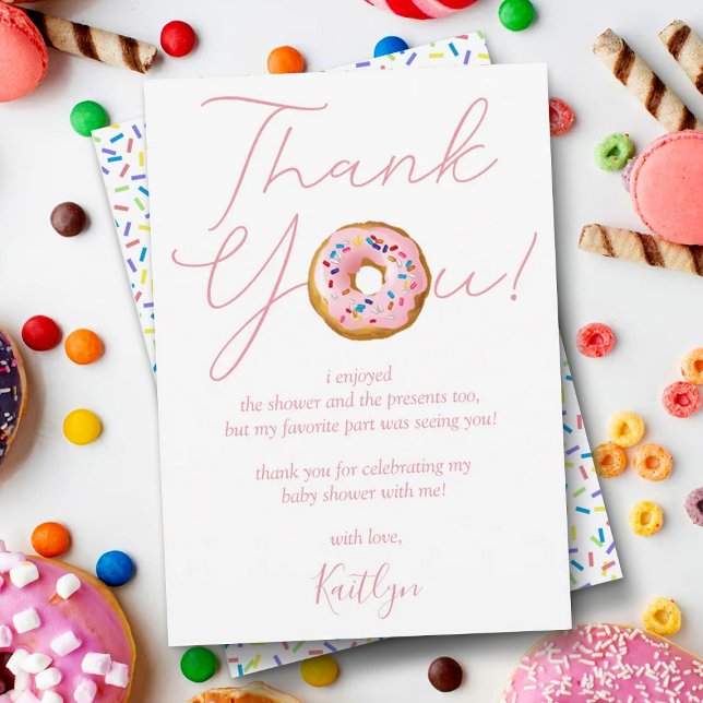 Oh Baby Doughnut Sprinkle Girls Baby Shower Thank You Card (Creator Uploaded)