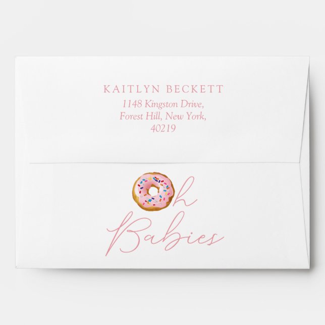 Oh Baby Doughnut Sprinkle Twin Girls Baby Shower Envelope (Back (Top Flap))