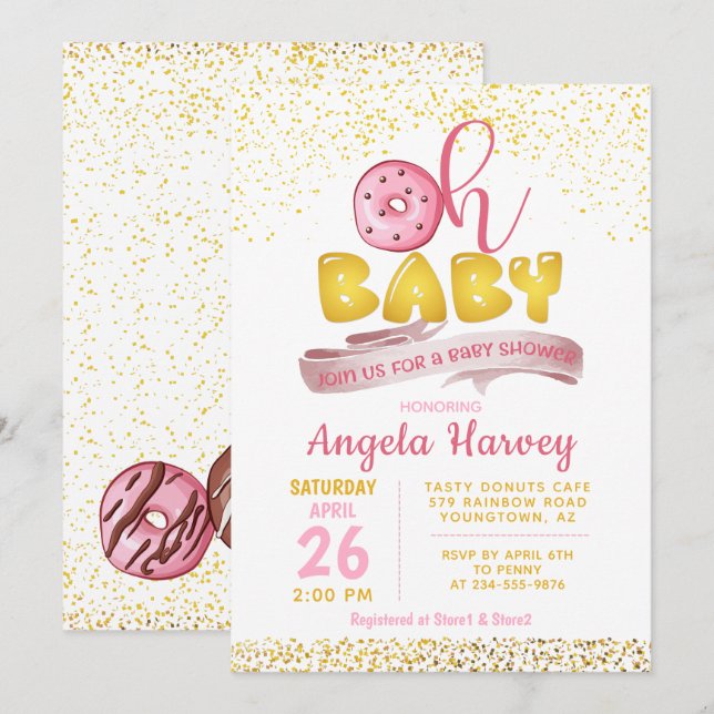 Oh Baby Doughnuts Gold Glitter Baby Shower Invitat Invitation (Front/Back)