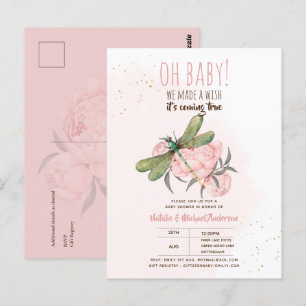Oh Baby DRAGONFLY Make A Wish Baby Shower Floral I Postcard
