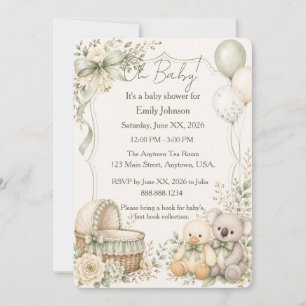 Oh Baby Duck and Koala Neutral Green Baby Shower  Invitation