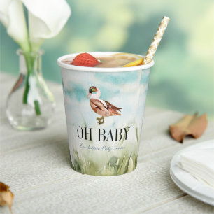 Oh Baby Duck/Mallard Watercolor Boy Baby Shower Paper Cups