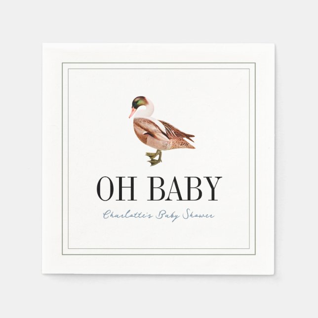 Oh Baby Duck/Mallard White Boy Baby Shower Napkin (Front)