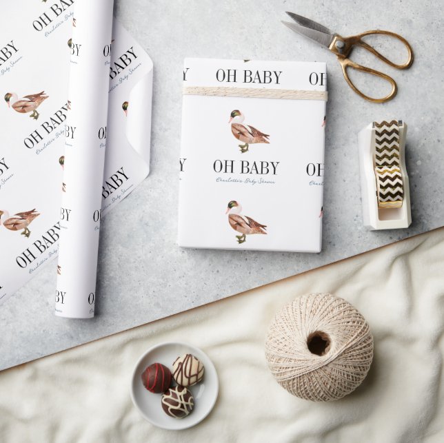 Oh Baby Duck/Mallard White Boy Baby Shower Wrapping Paper (Crafts)