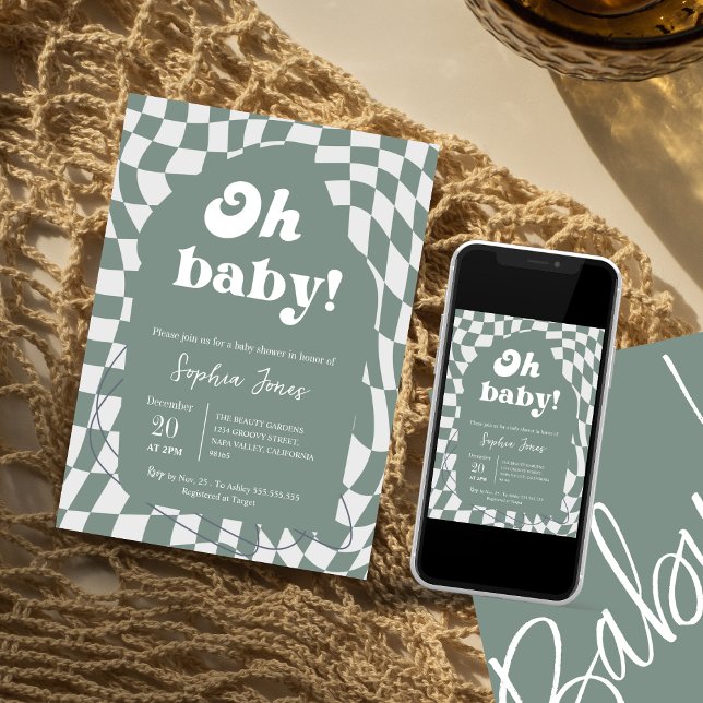 Oh Baby! Dusty Chequered | Gingham | baby shower I Invitation (Creator Uploaded)