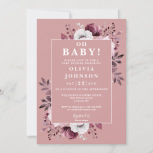 Oh Baby Dusty Rose Country Floral Baby Shower Invitation