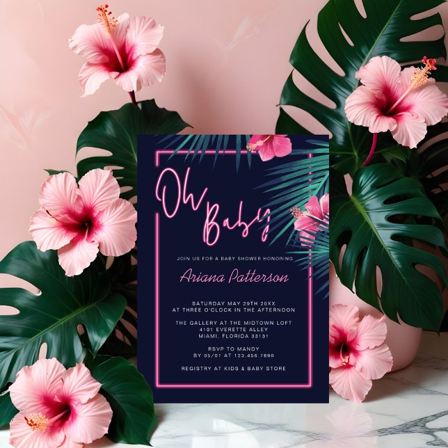 Oh Baby Electric Neon Pink Tropical Baby Shower Invitation (Oh Baby Electric Neon Pink Tropical Baby Shower Invitation)