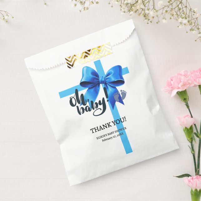 Oh Baby! Elegant Blue Bow Baby Shower Favour Bags (Sealed)