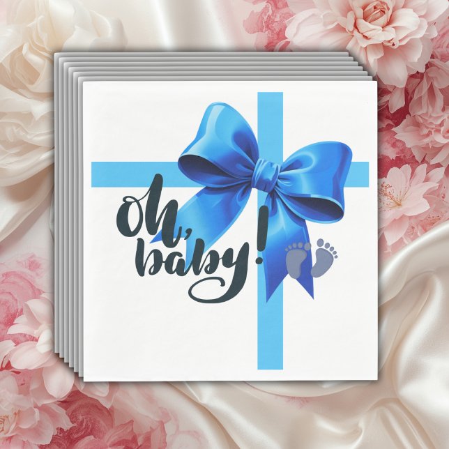 Oh Baby! Elegant Blue Bow Baby Shower Napkin (Creator Uploaded)