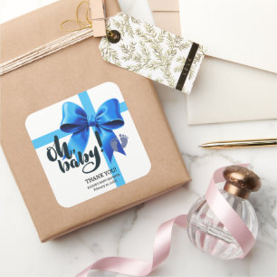 Oh Baby! Elegant Blue Bow Baby Shower Square Sticker