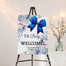 Oh Baby! Elegant Floral Blue Bow Baby Shower