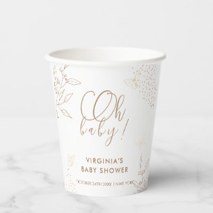 Oh Baby Elegant Gold Leaves Butterfly Baby Shower Paper Cups
