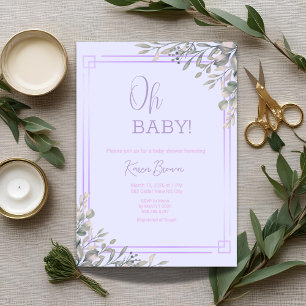 Oh baby Elegant Greenery and Pink Baby Shower  Invitation