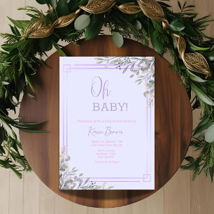 Oh baby Elegant Greenery and Pink Baby Shower Invitation