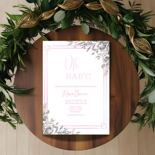 Oh baby Elegant Greenery and Pink Baby Shower  Invitation