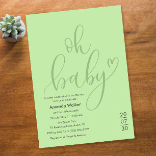 Oh Baby! Elegant Sage Green Script Baby Shower Invitation
